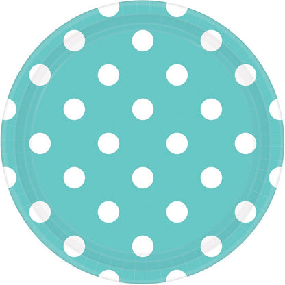 Dots Round Paper Plates Robin's Egg Blue 17cm - 8Pk