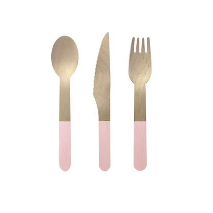 Wooden Cutlery Set - Pastel Pink 30Pk