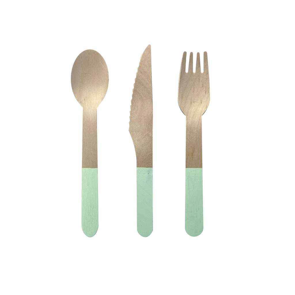 Wooden Cutlery Set - Mint Green 30Pk