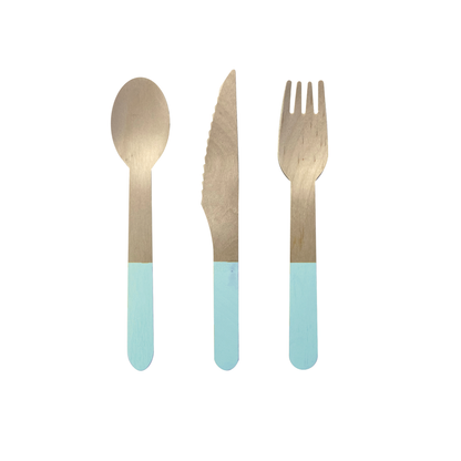 Wooden Cutlery Set - Pastel Blue 30Pk