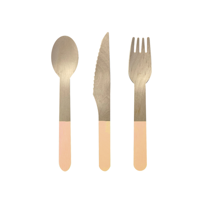 Wooden Cutlery Set - Peach 30Pk