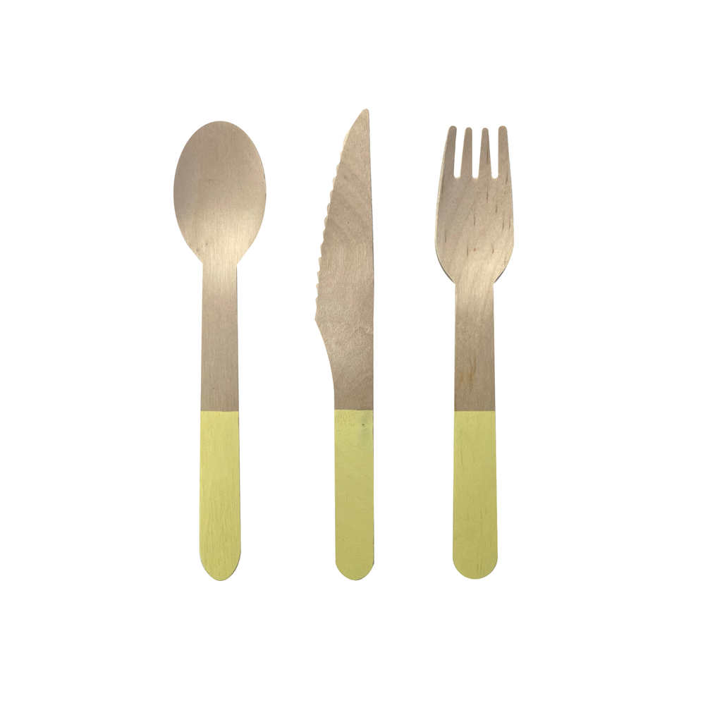 Wooden Cutlery Set - Pastel Yellow 30Pk