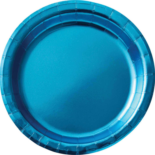 Caribbean Blue Metallic Paper Plates 17cm - 8 Pack