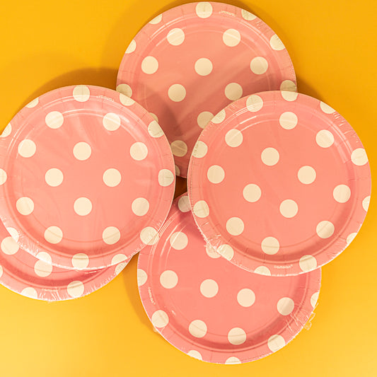 Dots Round Paper Plates New Pink 17cm - 8Pk