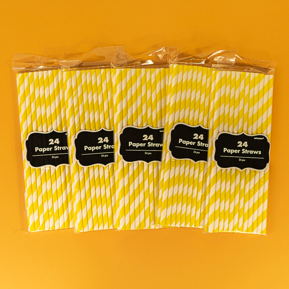 Paper Straws Yellow Sunshine 24Pk