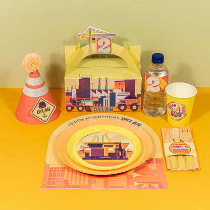 Personalised Construction Theme Kids Party Pack