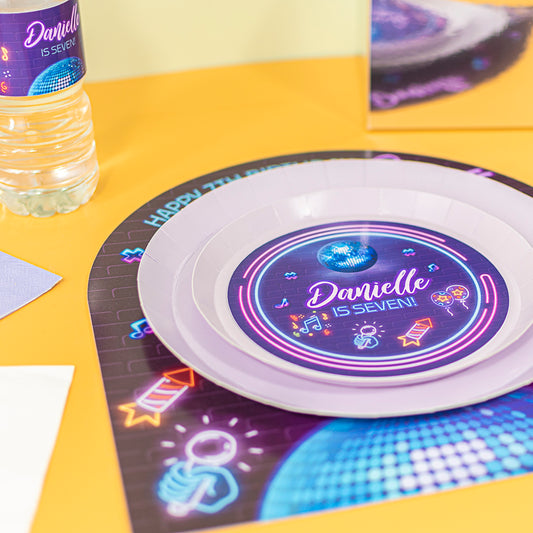 Personalised Neon Disco Plate Topper - 2 pack