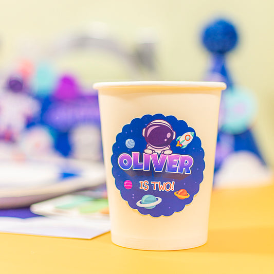 Personalised Space Cup Stickers - 12 per sheet