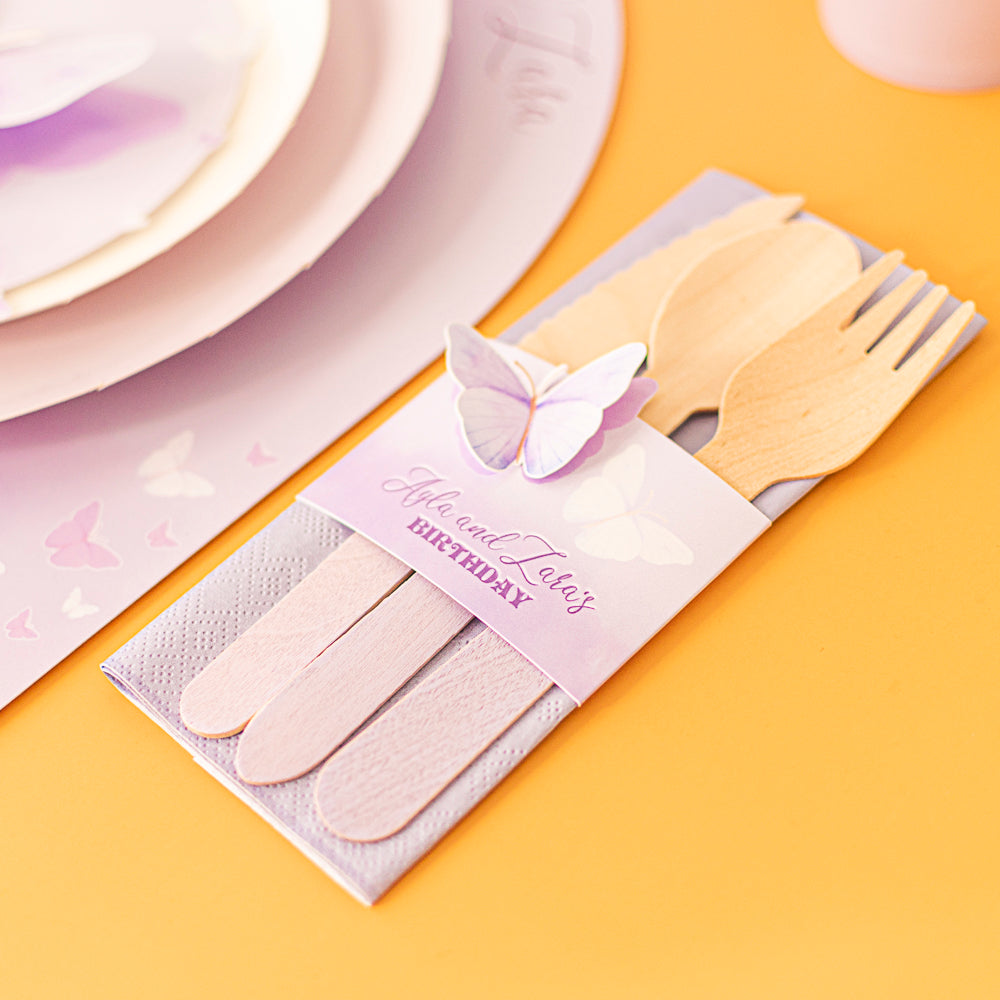 Personalised Butterfly Lilac Napkin & Cutlery Holder 4 pack