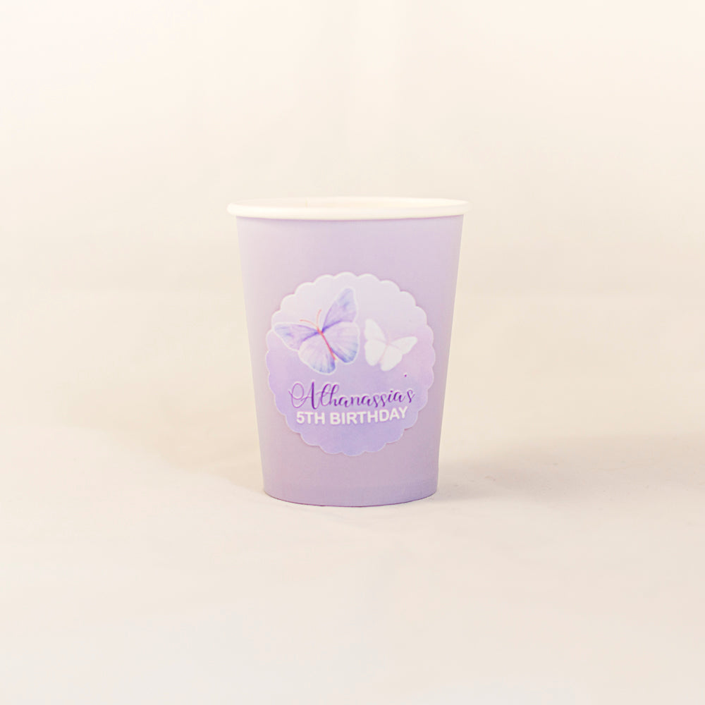 Personalised Butterfly Lilac Cup Stickers - 12 per sheet