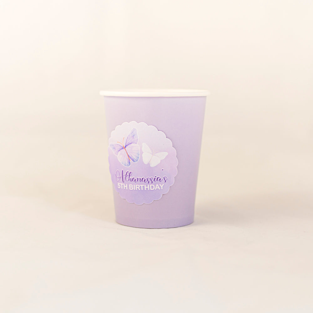 Personalised Butterfly Lilac Cup Stickers - 12 per sheet