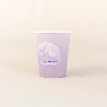 Personalised Butterfly Lilac Cup Stickers - 12 per sheet