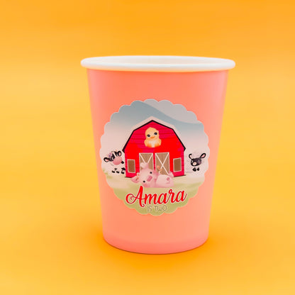 Personalised Pink Barnyard Cup Stickers - 12 per sheet