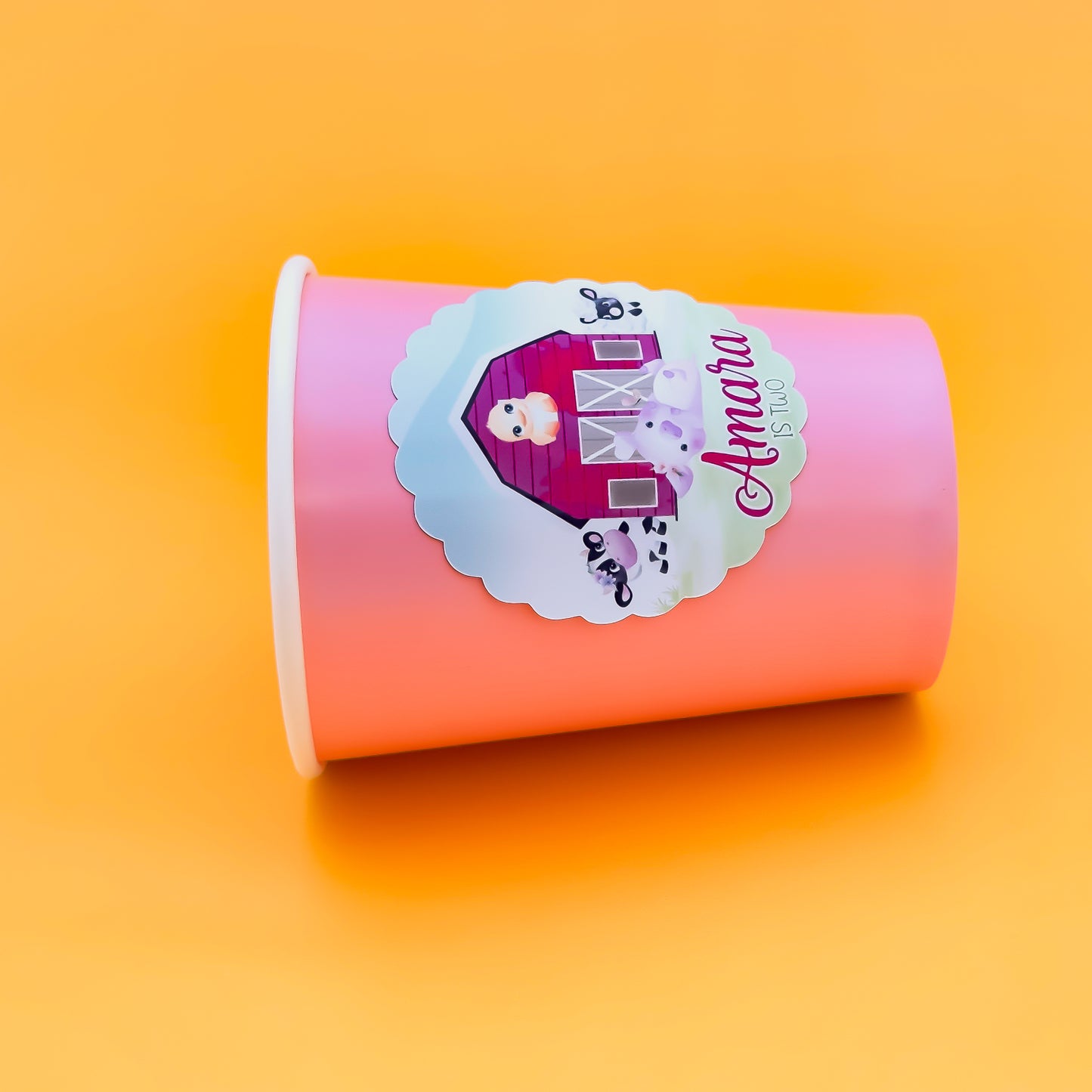 Personalised Pink Barnyard Cup Stickers - 12 per sheet