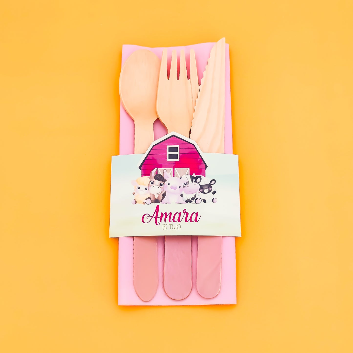 Personalised Pink Barnyard Napkin & Cutlery Holder 4 pack