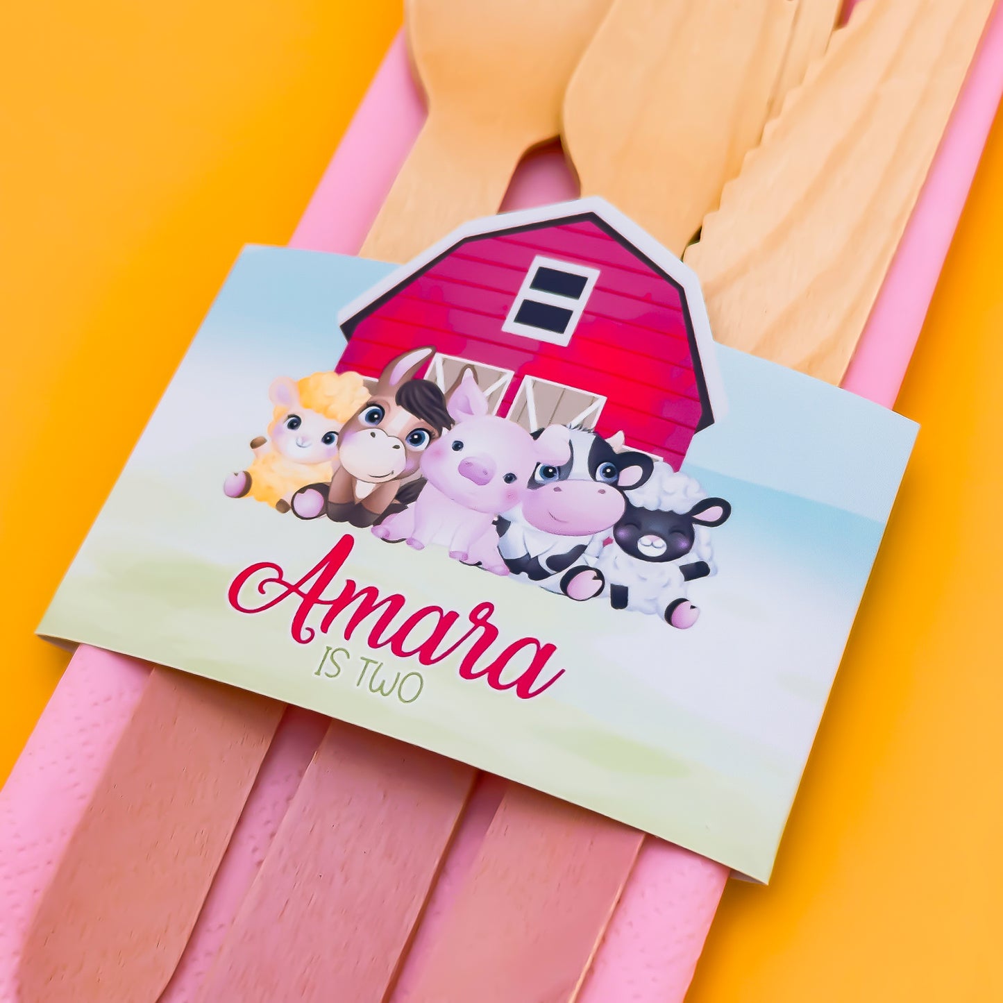 Personalised Pink Barnyard Napkin & Cutlery Holder 4 pack