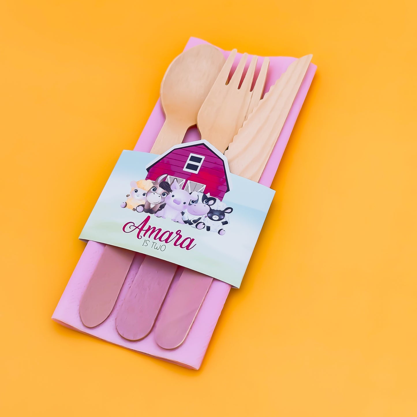 Personalised Pink Barnyard Napkin & Cutlery Holder 4 pack