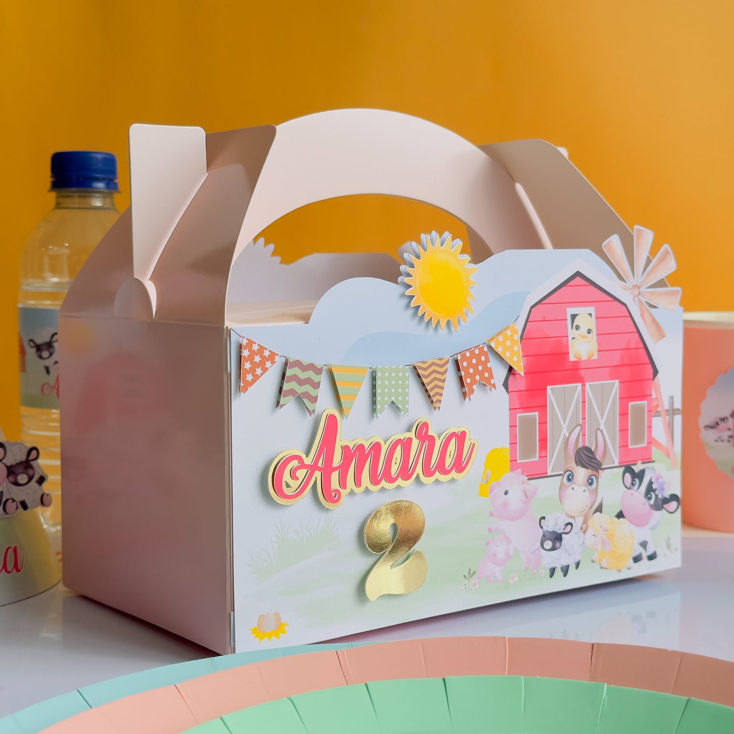 Personalised Lunchbox - Pink Barnyard 1 Piece