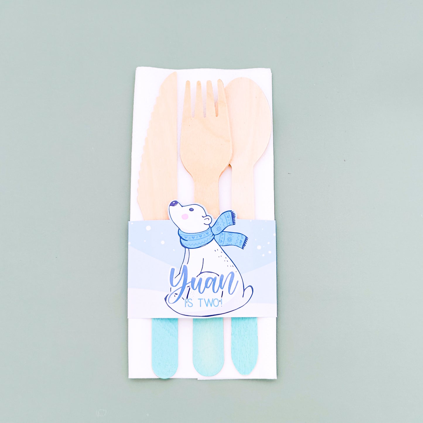 Personalised Polar Bear Napkin & Cutlery Holder 4 pack