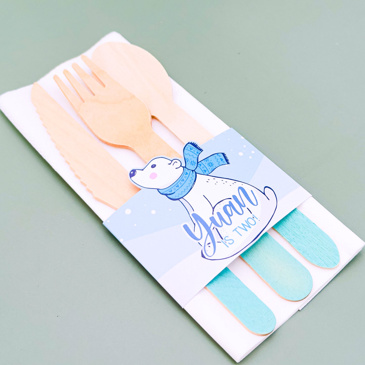 Personalised Polar Bear Napkin & Cutlery Holder 4 pack