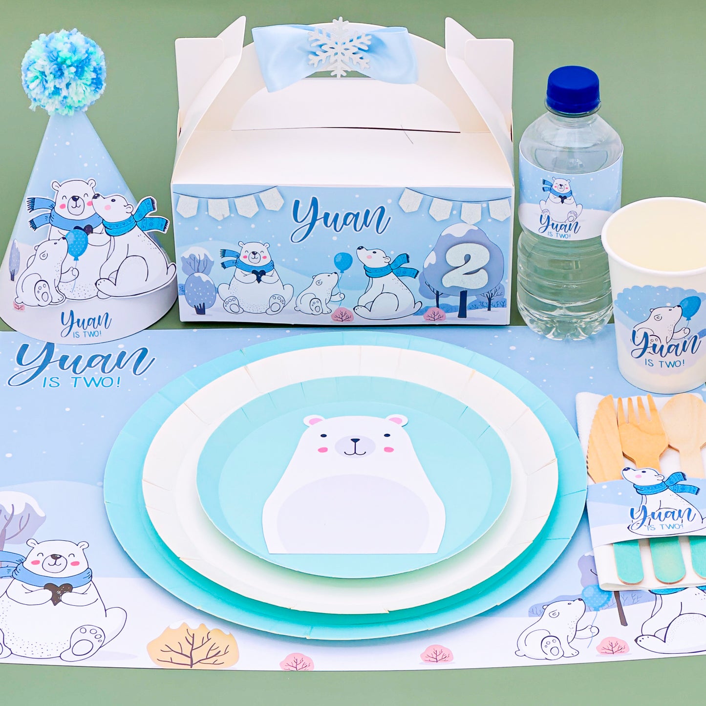 Personalised Polar Bear Napkin & Cutlery Holder 4 pack