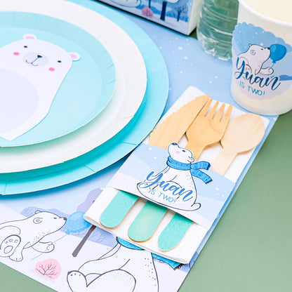 Personalised Polar Bear Napkin & Cutlery Holder 4 pack